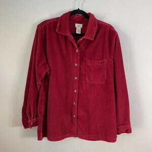 LL Bean Womens Large Red Berry Heavyweight Corduroy Button Up Shirt Top